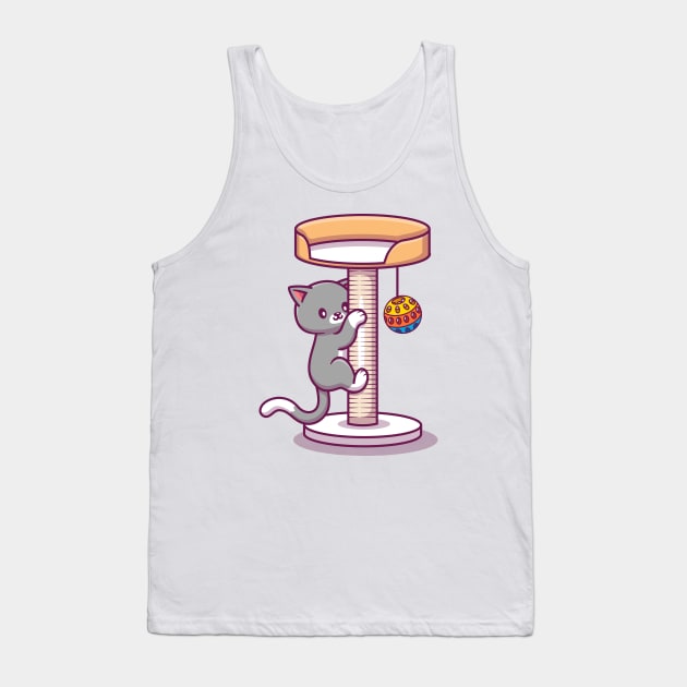 Cute Cat Climbing And Playing Ball Tank Top by Catalyst Labs